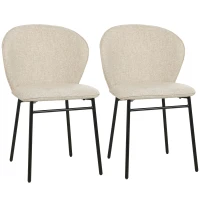 HOMCOM Set de 2 scaune de sufragerie șezut căptușit din material cu aspect de in picioare stabile din oțel design modern crem(m-9)