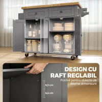 HOMCOM Insulă de Bucătărie cu Roți și Sertare, 111 x 44,5 x 82,5 cm, Gri(m-5)