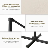 Outsunny Ombrellone da Giardino con Angolazione Regolabile su 5 Livelli e a 360°, 2.5x2.5 m, color Crema(m-7)