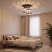 HOMCOM 3-Light Crystal Glass Ceiling Light, Triple Head with Dual Mounting, Modern Ceiling Lamp for Living Room, Black(m-7)