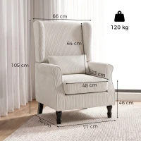 HOMCOM Sillón de Salón, Sillón Auxiliar Moderno en Terciopelo Acanalado con Respaldo Alto con Orejas, Cojín Lumbar, Beige(m-3)