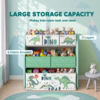 AIYAPLAY Toy Storage Organiser, 3-Tier Wooden Kids Toy Storage Rack with 6 Fabric Storage Bins for Bedroom, Kids Room, Green(m-4)