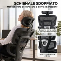 HOMCOM Sedia Ufficio Ergonomica Reclinabile Con Poggiapiedi E Supporto Lombare Nero(m-4)