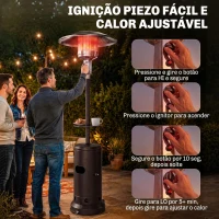 Outsunny Aquecedor de Exterior a Gás para Terraço com Espaço para Garrafa de Gás 13 kW Castanho(m-7)
