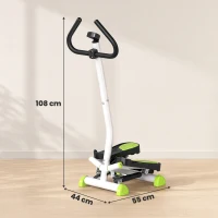 HOMCOM Stepper cu Ghidon, Pedale Antiderapante și Monitor LCD, din Oțel și ABS, 55x44x108 cm, Alb, Negru și Verde(m-3)