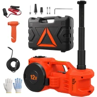 HOMCOM Kit de cric hydraulique électrique 12V 5T levage 15,5-45 cm pompe à air clé hexagonale et mallette réfléchissante orange(m-7)