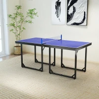 HOMCOM Mesa de Ping-Pong Plegable con Red y Marco de Acero para Interior 182x91x76 cm Azul(m-10)