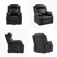 HOMCOM Fotoliu Rulant Electric de Masaj cu Încălzire, Ridicare Asistată și Port USB, Piele PU, Negru(m-13)