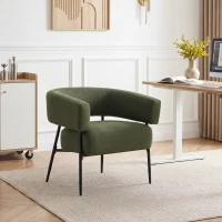 HOMCOM Poltrona Salotto Imbottita in Tessuto Effetto Lino, Seduta Ampia e Profonda, Schienale Curvo, Verde Scuro(m-5)