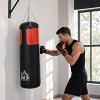 HOMCOM Set sac de box cu mănuși, 16 kg, Ø30 x 120 cm, negru și roșu(m-2)