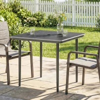 Outsunny Garden Dining Table for 4, 85 cm Square Outdoor Table with Umbrella Hole, Faux Wood Top, Metal Legs, Dark Grey(m-2)