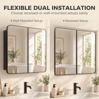 HOMCOM 76.2 x 11.6 x 61 cm Bathroom Mirror Cabinet, Wall Cabinet with Adjustable Shelves, Wall-Mounted or Recessed, Black(m-5)