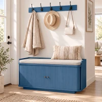 HOMCOM Hallway Storage Unit, Hallway Furniture Set with Shoe Storage Cabinet and 5 Hooks Coat Rack, Blue(m-2)