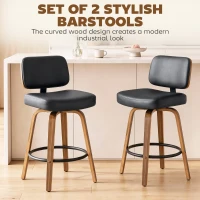 HOMCOM Bar Stools 360° Swivel Breakfast Bar Stools Padded PU Seat Footrest Set of 2 Black(m-4)