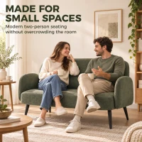 HOMCOM 132cm 2 Seater Sofa, Velvet Comfy Small Sofa Couch with Wide Seat, Thick Padding, Tapered Metal Legs, Green(m-4)