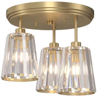 HOMCOM 3-Light Crystal Glass Ceiling Light, Triple Head with Dual Mounting, Modern Ceiling Lamp for Living Room, Gold Tone(m-14)
