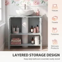 HOMCOM Under Sink Bathroom Cabinet with 2 Doors, Open Shelf and U-Shape Cut-Out for Basin with or without Pedestal, Light Blue(m-5)