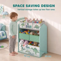 AIYAPLAY Toy Storage Organiser, 3-Tier Wooden Kids Toy Storage Rack with 6 Fabric Storage Bins for Bedroom, Kids Room, Green(m-6)