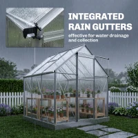 Outsunny 6 x 6ft Walk-In Greenhouse, Polycarbonate Greenhouse with Sliding Door, Window, Aluminium Frame, Foundation, Silver(m-7)
