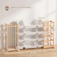 AIYAPLAY Estante Infantil para Brinquedos em Madeira com 12 Caixas, Organizador de Peluches e 3 Prateleiras 146x39,5x88 cm Natural(m-3)