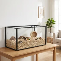PawHut Cușcă pentru Hamster Habitat pentru Rozătoare Transparent cu Vizibilitate Panoramică 360° Anti-Mușcătură 105x51x51 cm Negru(m-5)