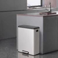 HOMCOM Poubelle à Double Compartiment 2 x 30L, Poubelle de Cuisine en Acier Inoxydable, Couvercle à Fermeture Douce, Argent(m-2)