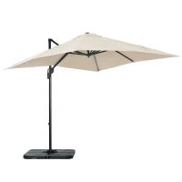 Outsunny Sombrilla de Jardín de Aluminio Parasol Excéntrico con Manivela y Poste Giratorio e Inclinable 245x245x245 cm Crema(m-1)