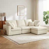HOMCOM Modulares Ecksofa mit wendbarer Ottomane, wolkenweiches Chenille-Sofa in L-Form, breite Sitzfläche, cremeweiß(m-10)