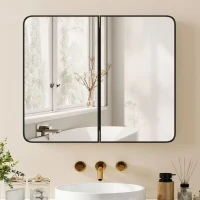 HOMCOM 76.2 x 11.6 x 61 cm Bathroom Mirror Cabinet, Wall Cabinet with Adjustable Shelves, Wall-Mounted or Recessed, Black(m-9)