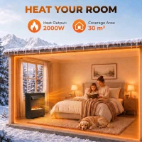 HOMCOM Electric Fireplace Stove Freestanding/Inset, 2000W, Electric Fire with LED Flame, Pebbles, Adjustable Thermostat, Black(m-6)