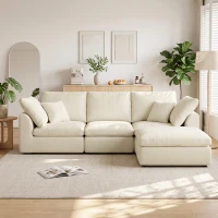 HOMCOM Modulares Ecksofa mit wendbarer Ottomane, wolkenweiches Chenille-Sofa in L-Form, breite Sitzfläche, cremeweiß(m-9)
