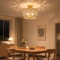 HOMCOM 3-Light Crystal Glass Ceiling Light, Modern Ceiling Lamp w/ 3 E14 Sockets for Living Room, Bulb Not Included, Gold Tone(m-14)