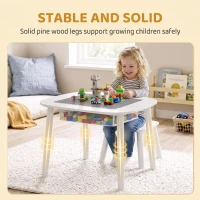 AIYAPLAY Bureau et Chaise pour Enfant 2 Pièces avec Plateau de Construction en Briques et Sac en Filet, 3 à 6 Ans, Blanc(m-8)