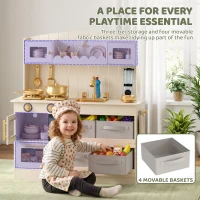 AIYAPLAY Kids Play Kitchen with Lights & Sounds, Pretend Play Toy set with 4 Fabric Drawers, 12-Piece Accessories for 3-6 Years(m-7)