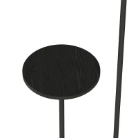HOMCOM Modern Floor Lamp with Shelf, Dimmable Floor Lamp with Linen Shade, RF Remote and Foot Switch for Living Room, Black(m-10)