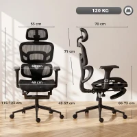 HOMCOM Sedia Ufficio Ergonomica Reclinabile Con Poggiapiedi E Supporto Lombare Nero(m-3)