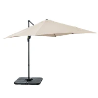 Outsunny Sombrilla de Jardín de Aluminio Parasol Excéntrico con Manivela y Poste Giratorio e Inclinable 245x245x245 cm Crema(m-12)