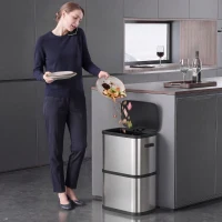 HOMCOM Küchenmülleimer 60 l aus Edelstahl mit Beutelhalter, Soft-Close-Deckel und berührungsempfindlicher Öffnung Silber(m-6)