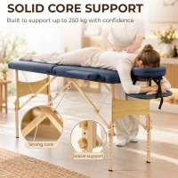 HOMCOM Portable Massage Bed, Folding Spa Beauty Massage Table with 2 Sections, Carry Bag and Wooden Frame, Dark Blue(m-4)