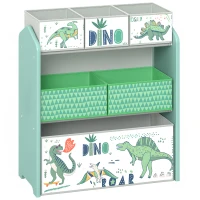 AIYAPLAY Toy Storage Organiser, 3-Tier Wooden Kids Toy Storage Rack with 6 Fabric Storage Bins for Bedroom, Kids Room, Green(m-1)