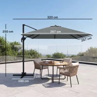 Outsunny 2.7 x 2.7 m Cantilever Parasol - Square Overhanging Umbrella with Cross Base, Crank Handle, Tilt, 360° Rotation and Aluminium Frame, Dark Grey(m-3)