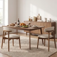 HOMCOM Juego de 2 Sillas de Comedor Tapizadas de Lino sin Brazos Respaldo Curvado Patas de Madera de Caucho Crema(m-8)