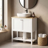 HOMCOM Corp sub lavoar, mobilier modern de baie cu 2 uși, poliță deschisă, decupaj în U, 80 x 40 x 80 cm, alb(m-5)