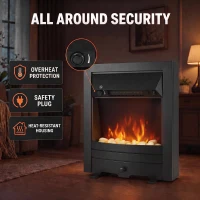 HOMCOM Electric Fireplace Stove Freestanding/Inset, 2000W, Electric Fire with LED Flame, Pebbles, Adjustable Thermostat, Black(m-7)