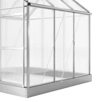 Outsunny 6 x 6ft Walk-In Greenhouse, Polycarbonate Greenhouse with Sliding Door, Window, Aluminium Frame, Foundation, Silver(m-12)