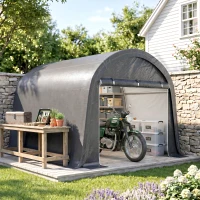Outsunny 3x3m Garaj pentru Motociclete, Cort cu Acoperiș Rezistent Impermeabil, 2 Intrări cu Fermuar, pentru Biciclete și Unelte, Cadru din Oțel Galvanizat, Cort Grădină, Gri(m-9)