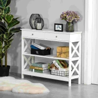 HOMCOM Table de console table d'entrée style table de drapier néo-rétro 2 tiroirs 2 étagères dim. 100L x 30,5l x 80H cm en bois blanc(m-10)