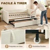 HOMCOM Cadre de lit canapé-lit 2 en 1, canapé 2 places et lit double, deux matelas compatible de 90 x 190 cm(m-5)