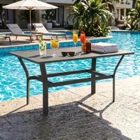 Outsunny Balkontafel Metaal met Lamellenontwerp Weerbestendig, Koffietafel, Tuintafel 91,5 x 55 x 45 cm Donkergrijs(m-7)
