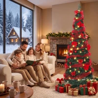 HOMCOM Árvore de Natal Artificial 180 cm com 150 Luzes LED 200 Ramos 11 Modos Bolas Fitas e Suporte Dobrável Verde e Vermelho(m-9)